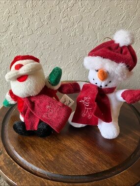 Chrisha Playful Plush: 2005 Santa & Snowman Ornaments- Christmas/Holiday